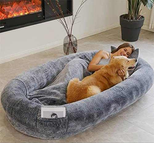 Hundebett,Katzenbett, Hundebett Grosse Hunde 175x100x30cm Hundebett für Menschen OrthopäDisches Hundebett Flauschig Hundekissen Hundekörbchen mit Hoher Rand Waschbar Hundesofa mit Decke und Kissen