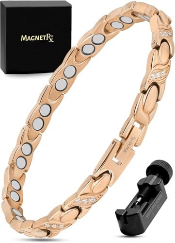 MagnetRX® Ultrastarkes Magnetarmband für Frauen - Doppelmagnet Edelstahl Kristall Magnetband für Damen - Einstellbare Armbandlänge mit Größenbestimmungswerkzeug (Roségold)