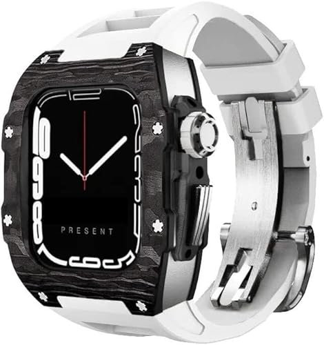 TIOYW Kit de correa de reloj Rm de fibra de carbono, para Apple Watch de 45 mm, 44 mm, correa de reloj de goma fluorada + juego de actualización de cubierta, para iWatch Series 8, 7, 6, 5, 4 SE, For