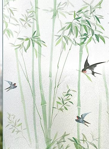 BESTORI Fensterfolie Blickdicht Sichtschutzfolie Fenster Statisch Haftend Selbstklebend Milchglasfolie Anti-UV Dekofolie für Schlafzimmer Badezimmer Küche 40 x 150 cm, Bambus