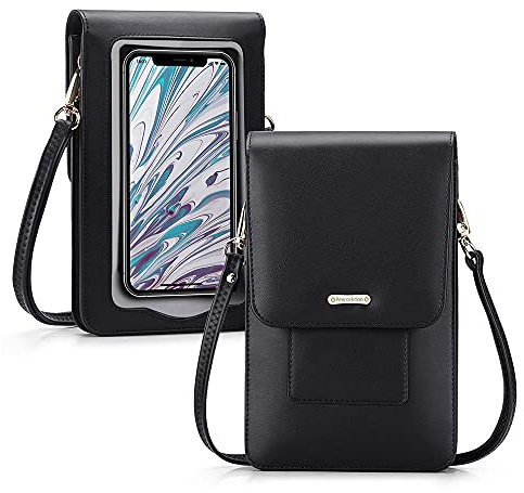 Peacocktion Handytasche zum Umhängen, Kleine Handy Umhängetasche Damen, Crossbody Handytasche Geldbörse, Handy Umhängetasche mit Kartenfächer, 001-Schwarz Touchscreen