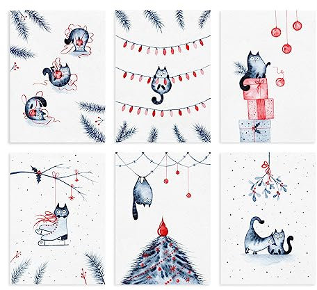 Nastami Weihnachtskarten Set KATZEN 6er Set Weihnachtskarten Katze Weihnachten