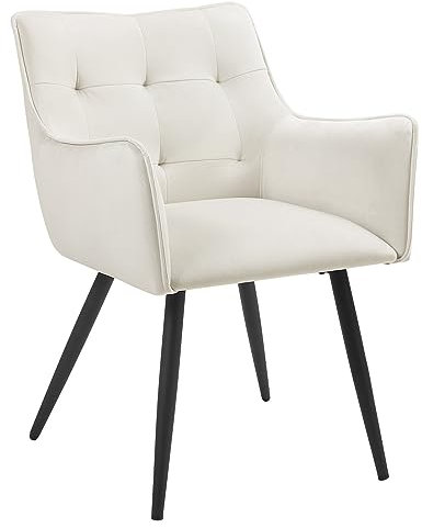 WOLTU Esszimmerstuhl, Sessel, Küchenstuhl, Polsterstuhl, Stuhl mit Armlehnen Rückenlehne, Wohnzimmerstuhl mit Samtbezug, Metallbeine, für Esszimmer Küche, Cremeweiß, BH374cm-1
