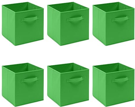 Kamorry Storage Bins, Set of 6 Storage Cubes with Handle,Foldable Fabric Storage Boxes, 26 x 26 x 28 cm, Fit Cube Storage Unit 26.5cmx26.5cmx28cm (6 Pack, Green)