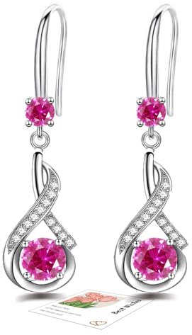 Rose Red Drop Earrings for Women Dangling, Sterling Silver Dangle Earrings with Cubic Zirconia, Hypoallergenic Dangly Drop Earrings for Women Jewellery Gift for Birthday Christmas