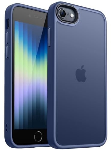 CANSHN Matt Hülle für iPhone SE 3/2 (2022/2020), iPhone 8/7, [Militärschutz] Schutzhülle Samtige Touch Matt Anti-Kratzen, Durchscheinende Rückseite Schutzhülle, Anti-Fingerabdruck (Dunkelblau)