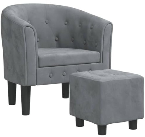 vidaXL Fauteuil Cabriolet avec Repose-Pied, Chaise avec Accoudoirs, Canapé avec Dossier, Siège Rembourré Salon Chambre, Gris Foncé Velours