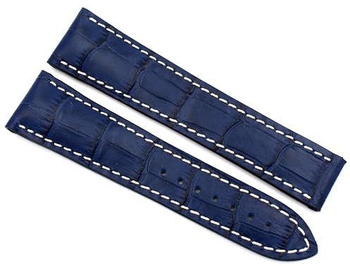Sulla RIOS1931 20mm Leder Uhrenband für Faltschließe Krokoprägung kompatibel mit Omega blau Weiße Naht