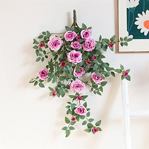 Künstlicher Weihnachtskranz, 80 cm, künstliche Blume, hängende Rosenranke, Familie, Hochzeit, Party, Balkon, Dekoration, DIY, Hängekranz, Rebe, Dekoration, Wandbehang (Farbe: Violett)