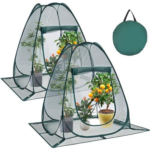 Homiton Pop-Up-Gartennetzabdeckung, Pflanzenschutzabdeckung mit 16 Heringen, Vogelpflanzenzelt, Schutz für Gemüse, Obst, Blumen (2, 91,4 x 91,4 x 99,1 cm), 2 Stück