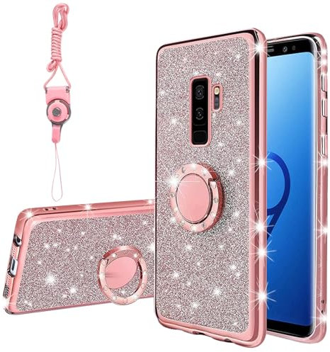 TSAYGFK Schutzhülle für Galaxy S9 Plus, Glitzer-Rose, Kristall, weiches TPU, luxuriöse Schutzhülle mit Ständer
