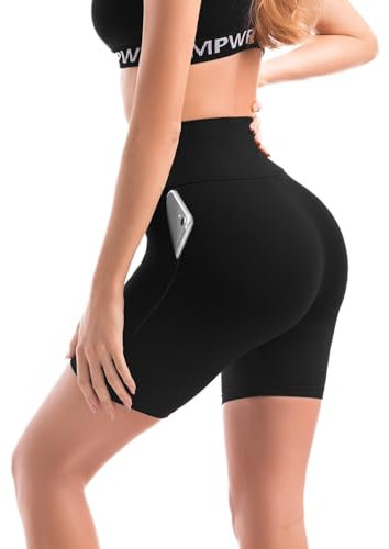 SINOPHANT High Waist Radlerhose Damen mit Taschen Kurz Shorts Leggings für Sommer Sport Fitness Yoga Black SM