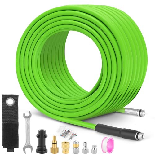 Qooltek Drain Jetter for Pressure Washer Hose with Jet Nozzle and Rotating Jet Nozzle, Drain Unblocker Kit Compatible with Karcher, Drain Cleaning Hose with Adapter for LAVOR, 3000 PSI/180bar, 15M