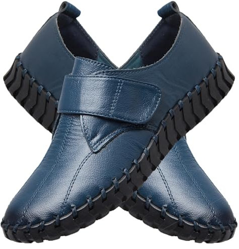 Chaussure Pied Large Femme X-Large Ajustable Chaussures Bottes Diabétiques Oedème Bouffi Pied Pantoufles Velcr Chaussures en Cuir Confort,Bleu,39/245mm