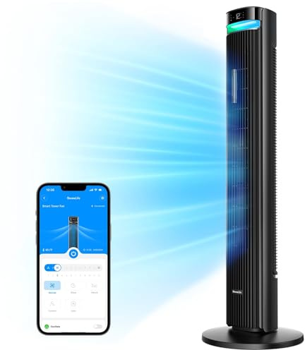 GoveeLife 42 in. Tower Fan, 150 Deg Oscillation, 5 Modes 12 Speeds, Black