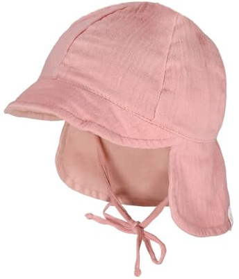 maximo GOTS Baby-Schildmütze, Band Musselinstoff, Nackenschutz, Futter, UV Musselin