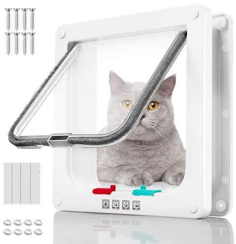 Mbsomnus Katzentür Katzenklappe Hundeklappe Tür Katzenklappe 4 Wege Schloss Katzentüren Fliegengittertür Katzenklappe Innentür Katzentüre Fenster für Innen Außentür Wand Fenster(25cm x 23,5cm x 5,5cm)