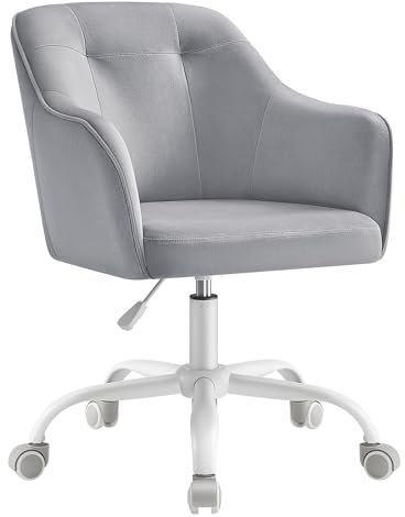SONGMICS Office Chair, Swivel Chair, Desk Chair, Makeup Vanity Chair, Adjustable Height, Armrests, 110 kg Load, Velvet, Home Office, Study, Bedroom, Dove Grey OBG019G13