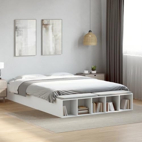 vidaXL Bettgestell, Bett mit Stauraum für Schlafzimmer, Bettrahmen mit Lattenrost, Schlafzimmerbett Doppelbett, Weiß 160x200cm Holzwerkstoff