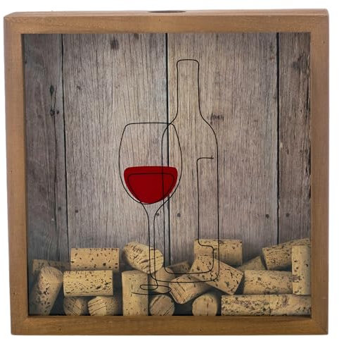Castell Deco - Raccoglitore Tappi Sughero - Collettore tappi di vino - porta tappi di bottiglia - scatola di raccolta tappi e tappi di sughero - Shadow Box realizzato in vero legno e vetro. (marrone)