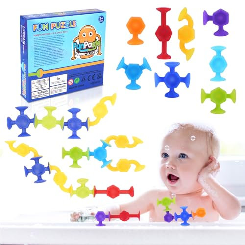 Vicloon Suction Toys Age 3+ - 48 Pcs Silicone Sucker Toys for Kids' Bath, Building, Sensory & Window Play - Ages 3-7 Boys & Girls