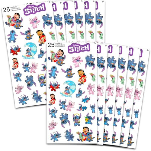 Set di adesivi per feste a punto per ragazzi e ragazze, confezione da 12 fogli adesivi per feste di compleanno per bambini e sacchetti per dolcetti, forniture per feste di Lilo e Stitch