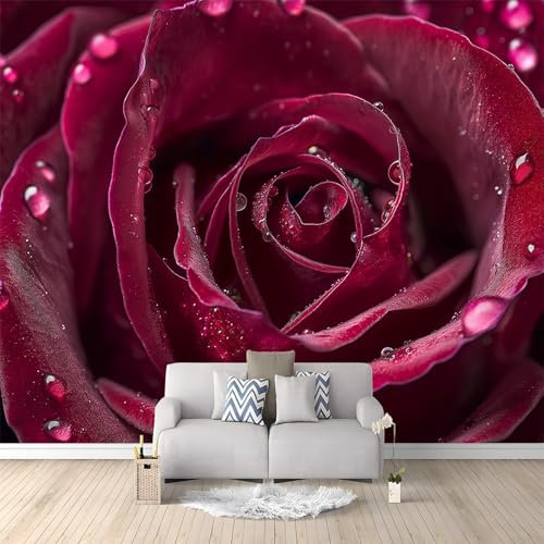 Papier Peint Panoramique 3D Pétales De Rose Bordeaux Rouge Murale Chambre à Coucher Maison Décoration Intérieure, Papier Peint intissé fond pour Chambre D'Enfant Salon Murale 200x140 cm