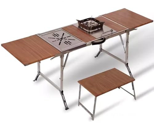 Campingtisch Groß Klappbar mit Herd, Kleiner Tisch Einfach Zu Entfalten Edelstahl, Camping Küche Faltbar, für Camping, Picknick, Grillen