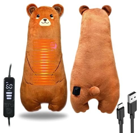 Electric Heating Pad for Period Cramps Pain Relief Adorable Menstrual USB Powered Stuffed Animal Portable Cute Soft 16.5 Cuddly Bear Neck Shoulder Back Pain Relief Gift for Daughter Girlfriend Wife