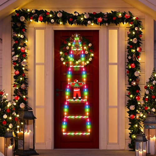 98 LED Papá Noel Escalera Luces de cuento de hadas 0,8 m LED Cadena de luces de Navidad con función de temporizador de memoria, 8 modos, decoración navideña para interior y exterior, ventana, balcón,
