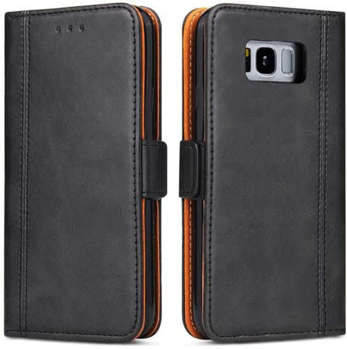 Handyhülle für Samsung Galaxy S8 Plus, Leder Handytasche Kartenfach Klappständer Magnetisch Lederhülle für Samsung Galaxy S8 Plus Hülle, Schwarz