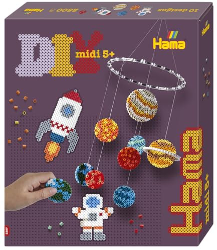 Hama Gift Box - Space | Approx. 2.500 Beads, 2 pegboards. 1 Display Mobile Ring, 1 String, Colour Printed Design Sheet, Instructions and Ironing Paper