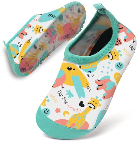 Water Shoes Toddler Kids Baby Infant Girls Beach Shoes Swim Shoes Barefoot Aqua Socks Non-Slip for Swmming Pool Water Park(White Green Zoo,16/17)
