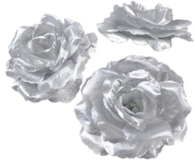Blausky 50 Stück Künstliche Blumen Rosen,8cm Seidenrosenköpfe Künstliche blumenköpfe mit Stielen Seidenblumen Köpfe Blütenköpfe Rosen Köpfe für DIY Basteln Geschenkbox Hause Hochzeit Deko,Silber