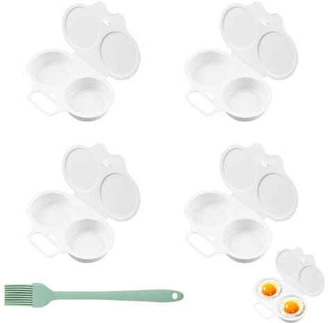 4PCS Microwave Egg Boiler Poacher, 2 Eggs Capacity Poached Egg Maker With Lid Microwave Egg Maker Reusable Poached Egg Maker Non-Stick Coated Double Cups Egg Boiler for Home Breakfast Kitchen Gadgets