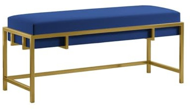BETTSO - Elegante Sitzbank LAMO - Polsterbank mit Metalbeinen - Moderner Bettbank - Garderobenbank - Sitzhocker Wohnzimmer, Schlafzimmer, Flur - Metalfarbe Gold - Stofffarbe Marineblau - 100x35x45cm