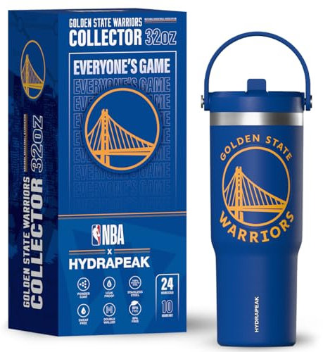 Hydrapeak x NBA Nomad Edelstahlbecher mit Griff und Strohhalm-Deckel, auslaufsichere Wasserflasche in limitierter Sammler-Geschenkbox, offizielles Lizenzprodukt, Golden State Warriors, 907.2 g