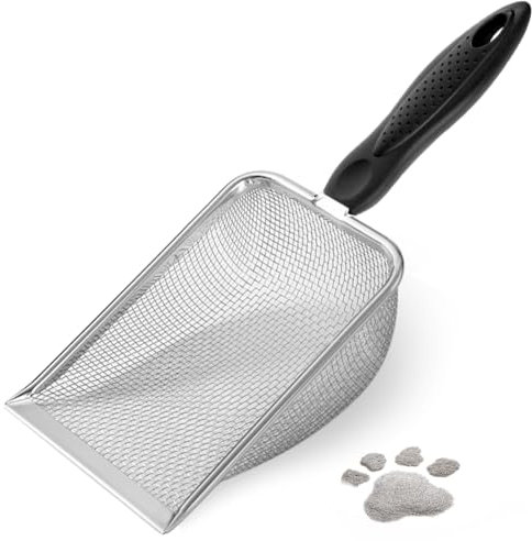 Apidgrowth Metal Cat Litter Scoop,Sturdy Litter Cleaner Corner Shovel,Stainless Steel Mesh Litter Shovel,Easy to Clean Reptile Terrarium Sand Waste(Black)