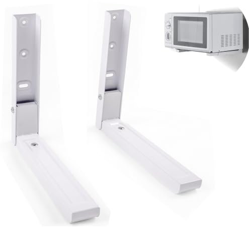 Tel Charme * 2 STK Mikrowellenhalterung Wand aus Edelstahl - Universal Mikrowellenhalterung mit Ausziehbaren Armen, Faltbar & Versenkbar - Für Mikrowelle und Backofen (Weiß)