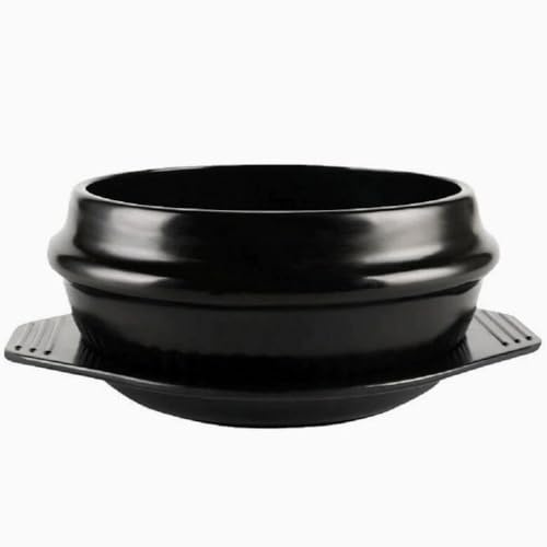 JUNYFFF Cuenco De Piedra Coreano para Cocinar Bibimbap, Apta para Altas Temperaturas con Bandeja, Cerámica Bowl Olla De Piedra Antiadherente, para Bibimbap Sopa, Negro,800ML