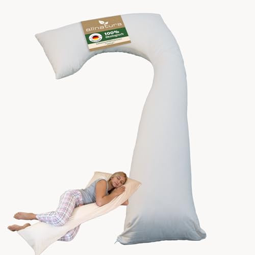 allnatura Seitenschläferkissen mit Bezug Setta 65x160 - Gefüllt mit Naturlatexflocken/Kapok - anatomische 7er-Form für optimale Unterstützung - Maschinenwaschbar & Made in Germany