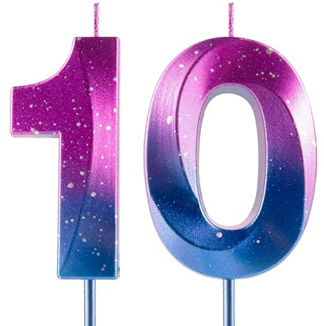 Number 10 Candles 10th Birthday Galaxy Gradient Happy Birthday Purple Blue Gradient Candle Premium Wax & 3D Diamond Design Cake Topper Decorations for Birthday Party Anniversary Celebration Supplie