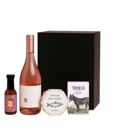 Feinkost Machado – Geschenkbox „Rosé Edition“ | Roséwein, Lachs Paté, Piri Piri Knoblauch & Lavendel Seife | Portugiesische Feinkost für Genussmomente – Ideal als Geschenk