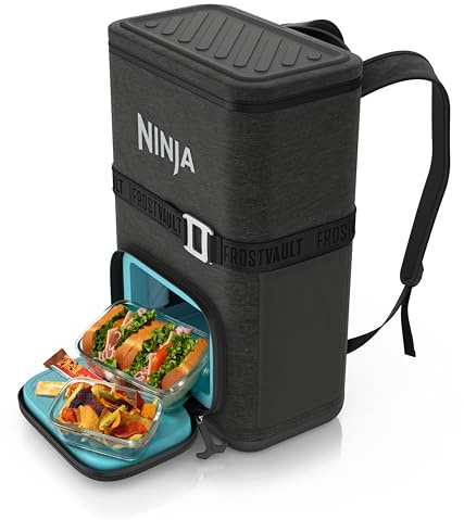 Ninja FrostVault Go FF124CG - Mochila hielera Suave para 24 latas con Almacenamiento de Zona Seca en frío, Correas ergonómicas para un Transporte Ligero, Enfriador Aislado de Alta Resistencia
