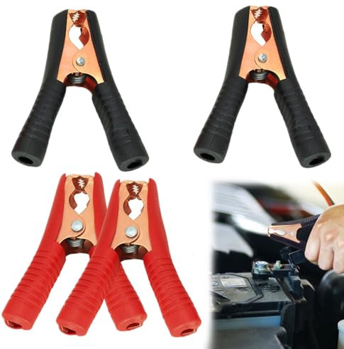 DONOONIS 4 Pièces Pince Crocodile,Pinces Crocodiles de Batterie de Voiture de 90mm de Long,Pince Voiture Batterie,Pinces de Batterie isolées 100A,pour Chargeurs De Batterie De Voiture (Rouge + Noir)