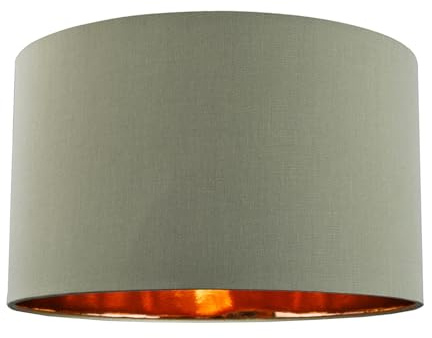 Modern and Chic Olive Green Cotton Fabric 16 Floor, Table or Pendant Circular Drum Lampshade with Shiny Copper Inside | Beautiful Statement Piece by Happy Homewares