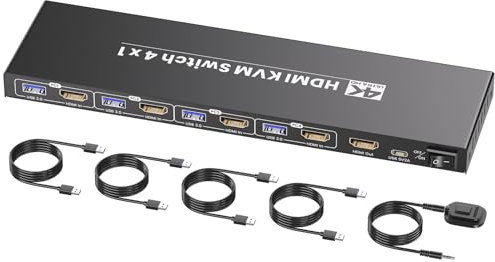 HDMI KVM Switch 1 Monitor 4 Computers, USB 3.0 4K60Hz 4 Port HDMI KVM Switch for 4 PC to Share 1 Monitor and 1 Set of Keyboard Mouse and Other USB Devices