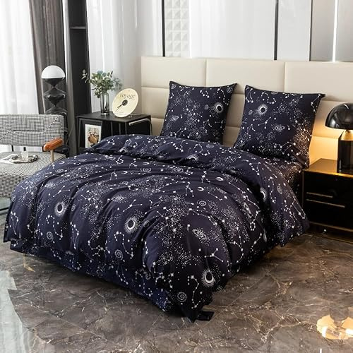 Cotton Market Bettwäsche 220 x 200 cm Doppelbett 3-teiliges Mikrofaser-Set mit Sternenmotiv 2 Kissenbezüge 70 x 80 cm Weich Pflegeleicht Hautfreundlich Stilvoll und langlebig
