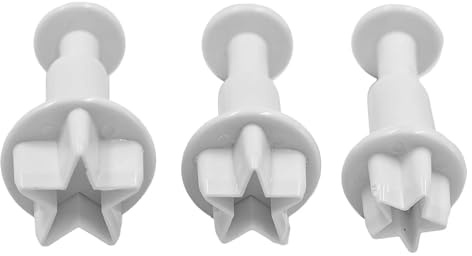 White Five-Pointed Star Fondant Cutters, 3Pcs Cake Decorating Tools | For Fondant, Modeling Paste, Cookie Dough, DIY Spring-Loaded, Embossing & Cutting Tools for Baking