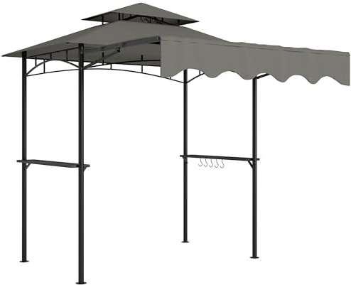 Outsunny Grillpavillon 242x232x248 cm wasserabweisend flammhemmend Gartenpavillon mit Doppelschichtdach Seitenregalen, UV 30+Gartenlauben, BBQ Pavillon, Gartenzelt für Garten Picknick BBQ Grau